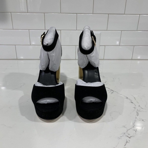 Michael Michael Kors | Strappy Platform Heels Shoes Black Open Toe - Picture 2 of 8